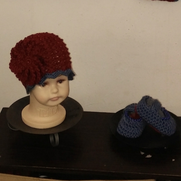 5pc.Crocheted Colonial Blue,Cranberry Dress Set Made by KrEaTiVe KrOcHeTs By TW! - Picture 2 of 2
